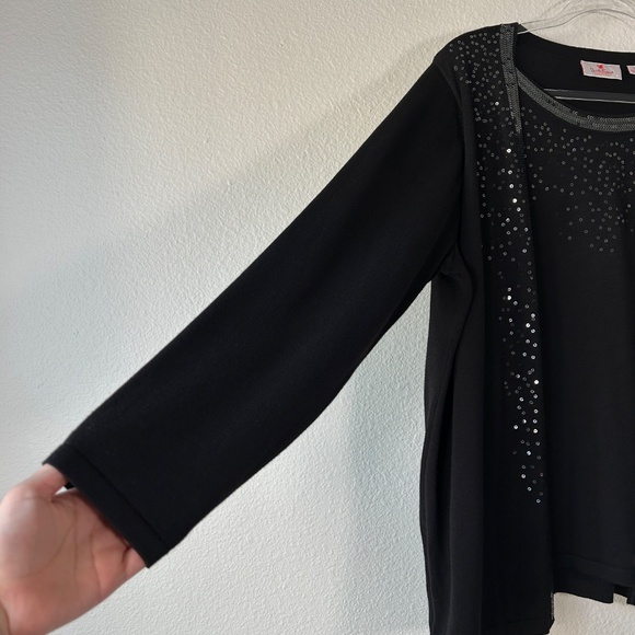 Quacker Factory plus size 1X tank cardigan duet black sequin trim cotton blend - Picture 4 of 11